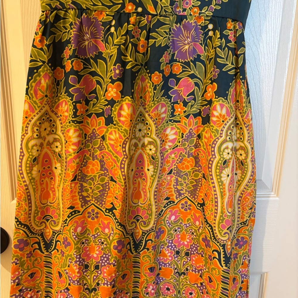 Floral Paisley Green and Orange Midi Dress - Picture 4 of 12